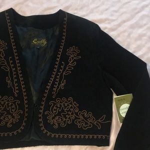 New Black Cropped Suede Leather Scully Jacket.